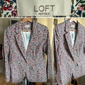 LOFT Women’s Blazer Jacket Floral Print Pink Red Blue Lined Size 10P NWT